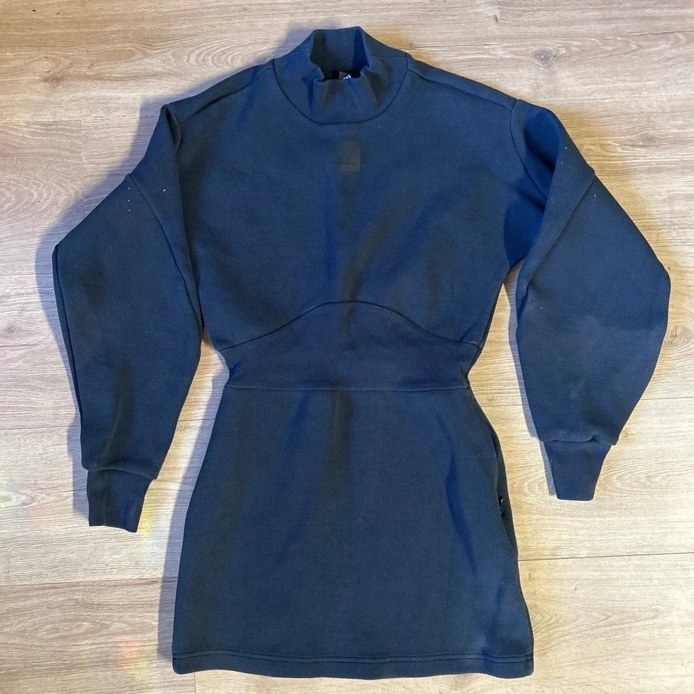 Adidas Sportswear Women Mock Neck Long Sleeve Mini Dress Black XS Pockets